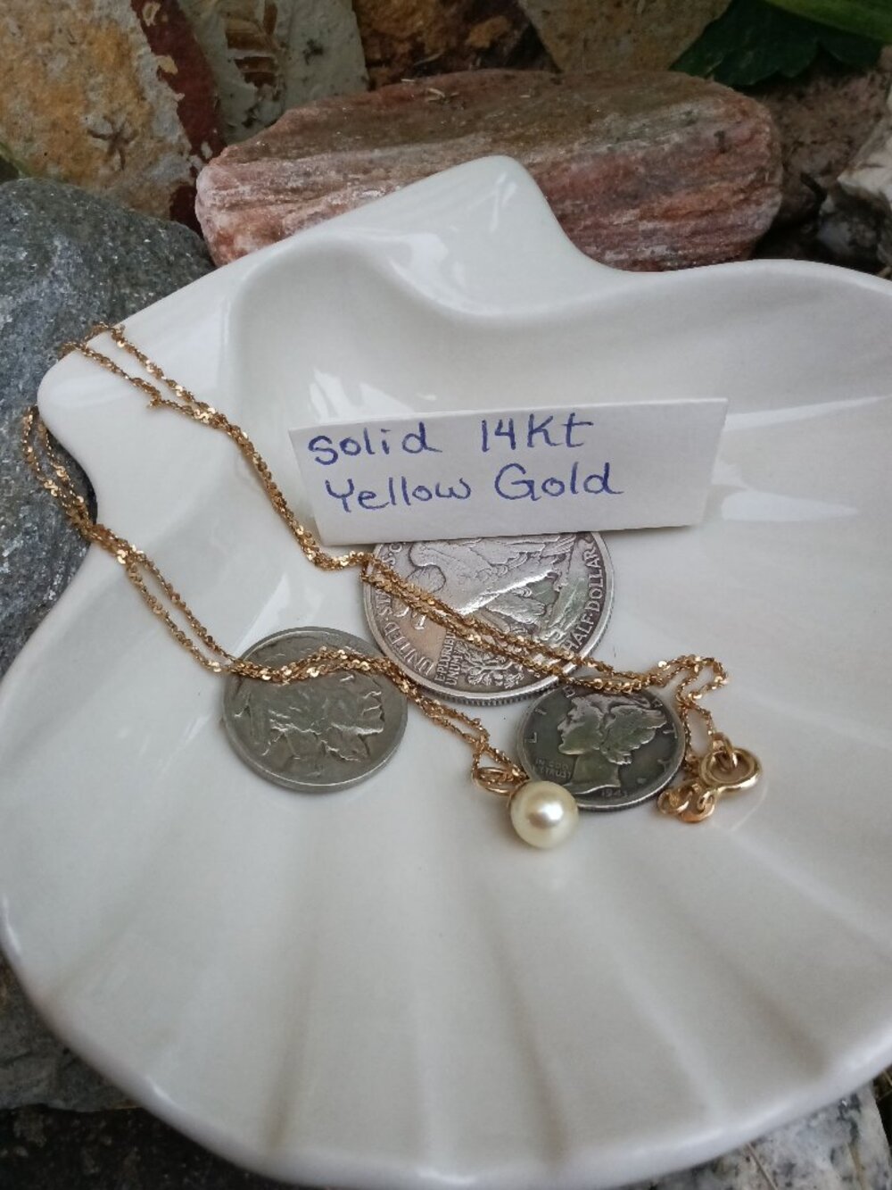 Solid 14kt Gold and Pearl Necklace